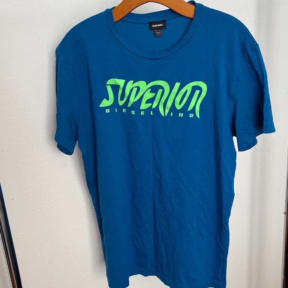 Diesel Blue Tee with Neon Green Logo